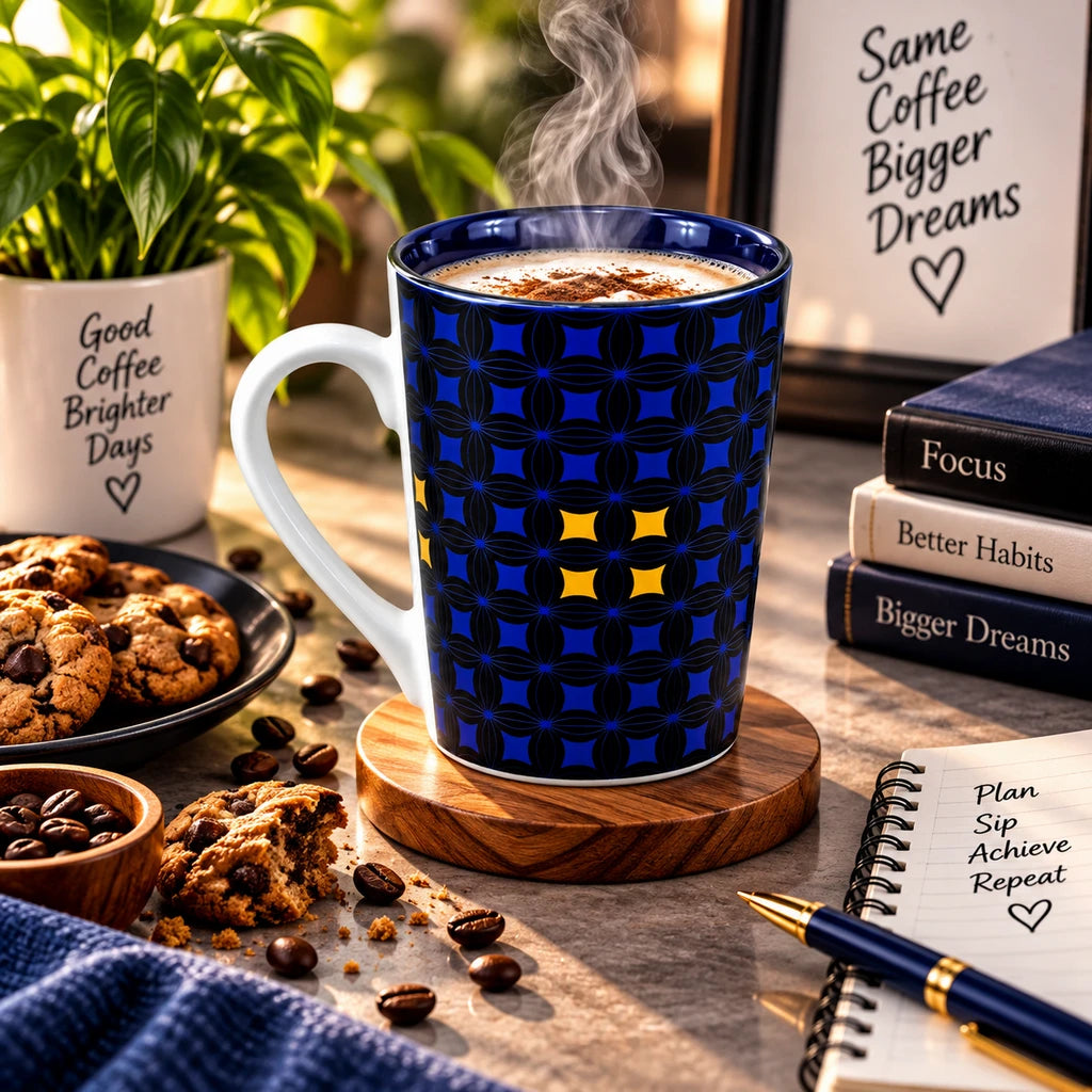 Heritage Porcelain Mug 450 ML | Geometric Pattern Collection | Blue