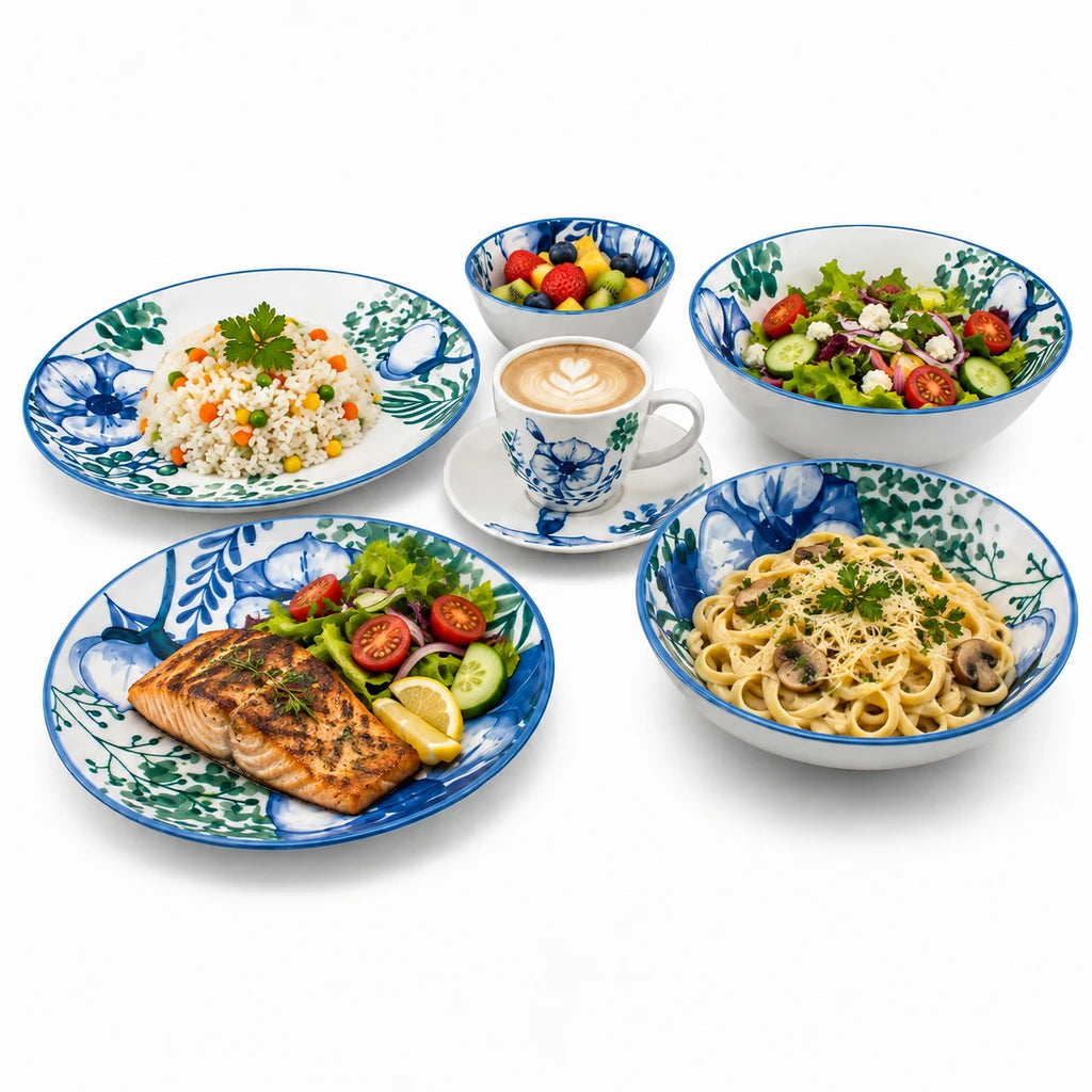 Danny Home 38-Piece Ceramic Dinner Set – Sapphire Bloom