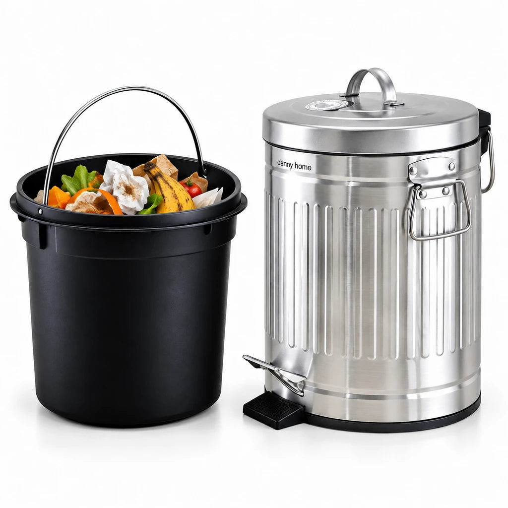 Danny Home Stainless Steel Silver Pedal-Push Dustbin – 12-Liter