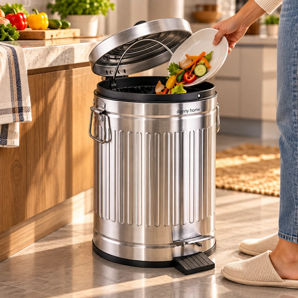 Danny Home Stainless Steel Silver Pedal-Push Dustbin – 12-Liter