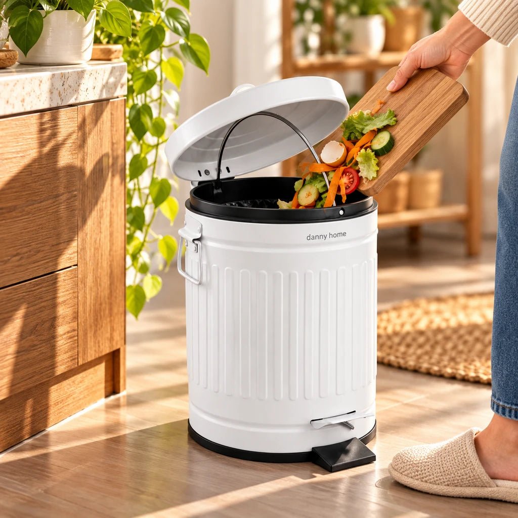 Danny Home Pedal-Push Dustbin White - 5-Liter