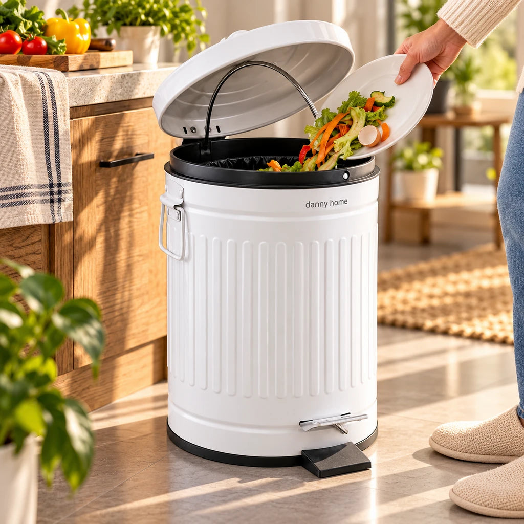 Danny Home Pedal-Push Dustbin White - 12-Liter