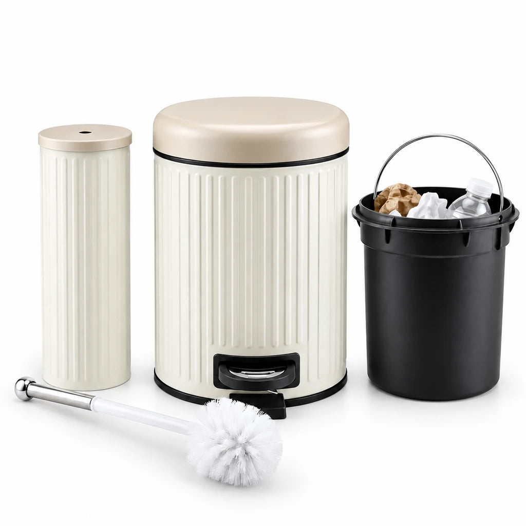Danny Home 5-Litre Pedal-Push Dustbin With Toilet Brush - Beige