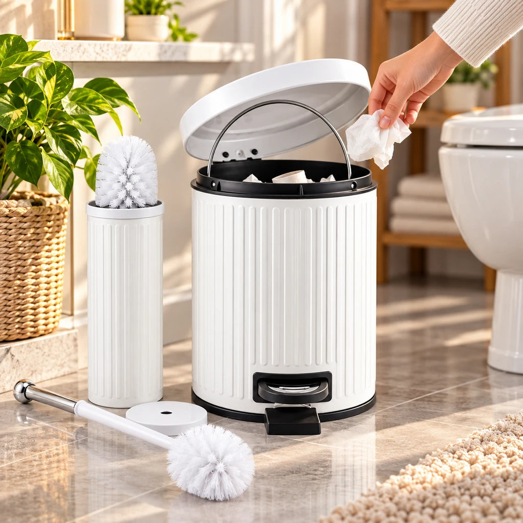 Danny Home 5-Litre Pedal-Push Dustbin With Toilet Brush - White
