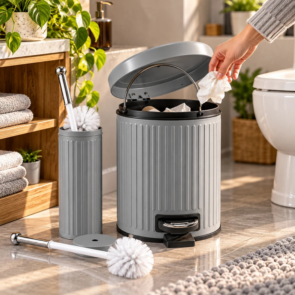 Danny Home 5-Litre Pedal-Push Dustbin With Toilet Brush - Grey