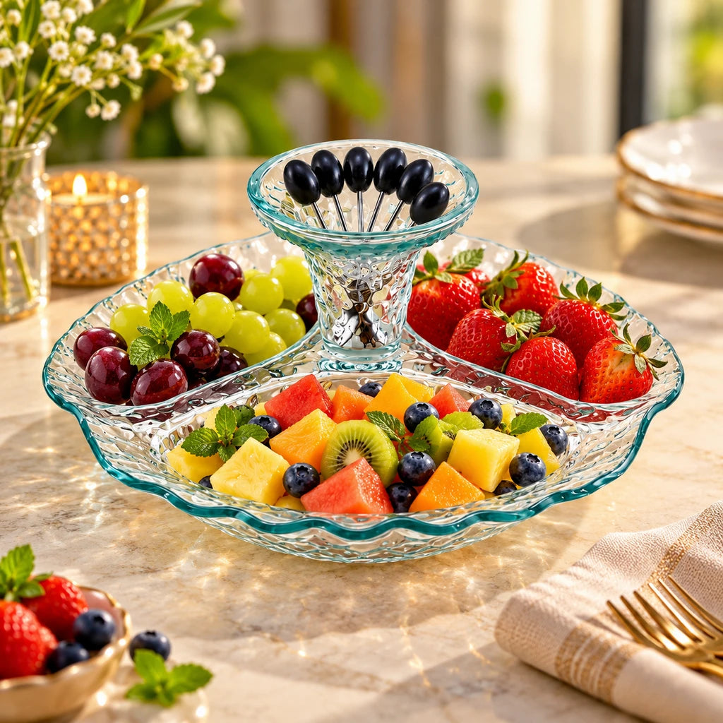 Danny Home 3-Section Glass Serving Dish with Centre Bowl
