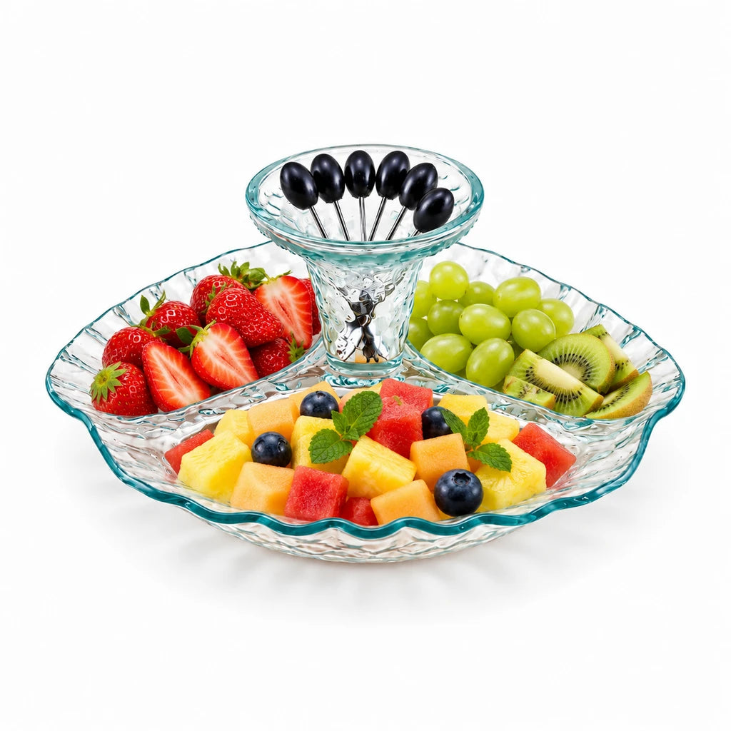 Danny Home 3-Section Glass Serving Dish with Centre Bowl