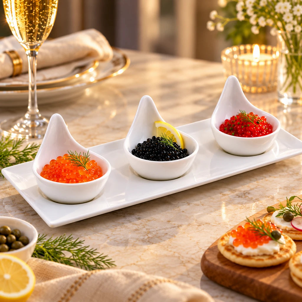 Danny Home 4-Piece Ceramic Caviar Set – White (3 Caviars + 1 Holder)