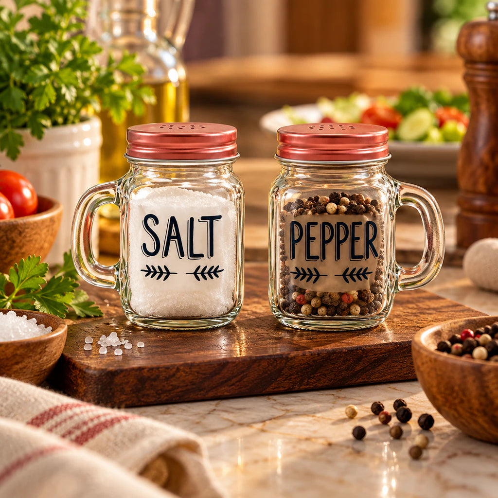 Danny Home Mason Jar Salt & Pepper Shaker Set – Clear Glass (2 Shakers)