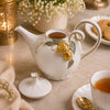 Angela Ceramic Tea Pot | White & Gold Strawberry Design | 1.2 Litre