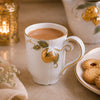 Angela Ceramic Twin Mug Set With Gift Box | White & Gold Strawberry Design | 300 ML