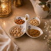 Angela Ceramic Serving Dish With Handle | White And Gold Bird Design | 4-Portion