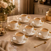 Angela 6-Piece Cup And Saucer Set | White & Gold | 150 ML