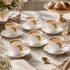 Angela 6-Piece Ceramic Cup And Saucer Set | White & Gold Strawberry Design | 150 mL