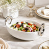 Brilliant Ceramic Oval Serving Dish With Silver Metal Handle | White And Silver | 10 Inch