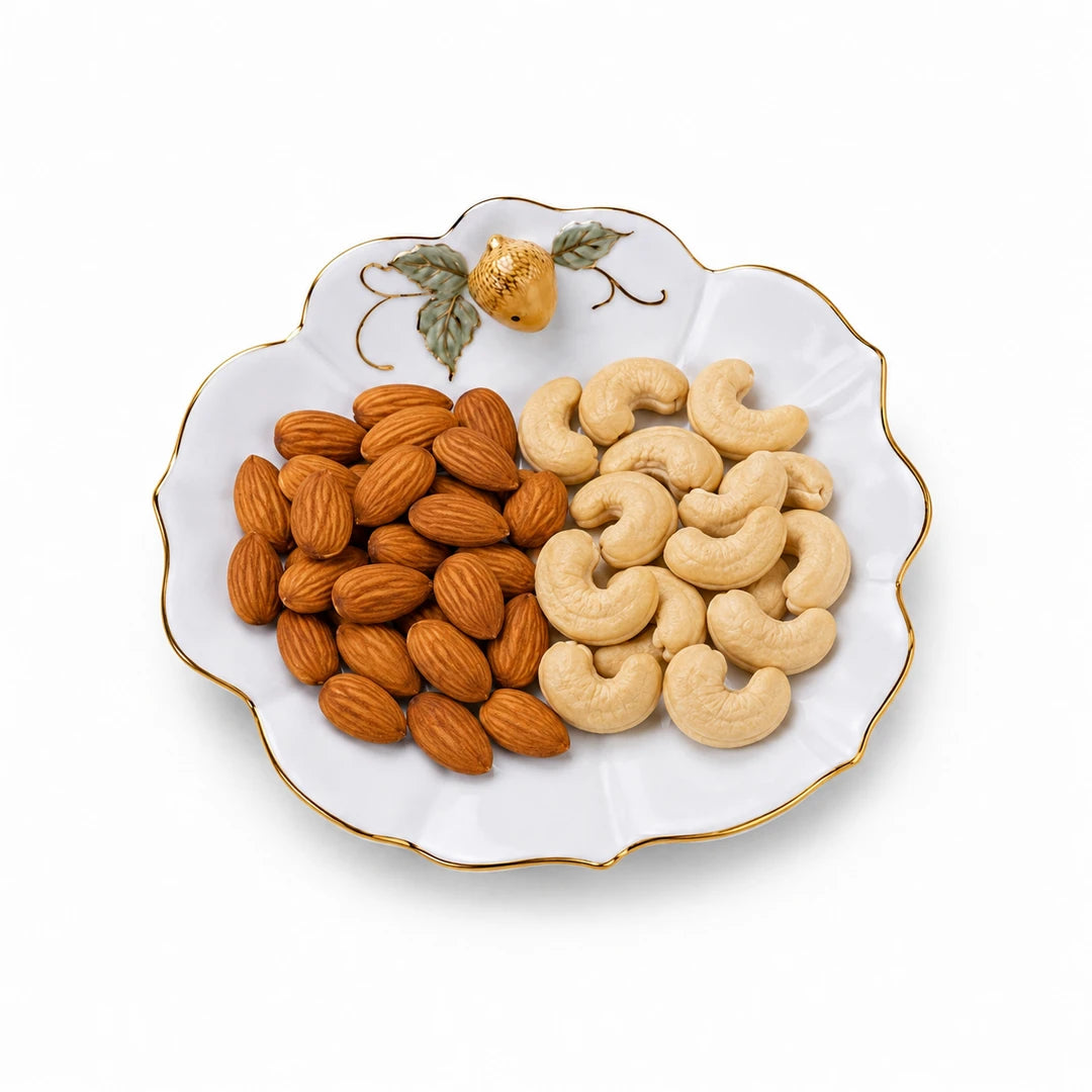 Angela Ceramic Flat Serving Plate | White & Gold Strawberry Design | 8 Inch