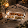 Symphony Ceramic 3-Portion Square Serving Plate With Metal Stand | White & Black | 11×11 Inch