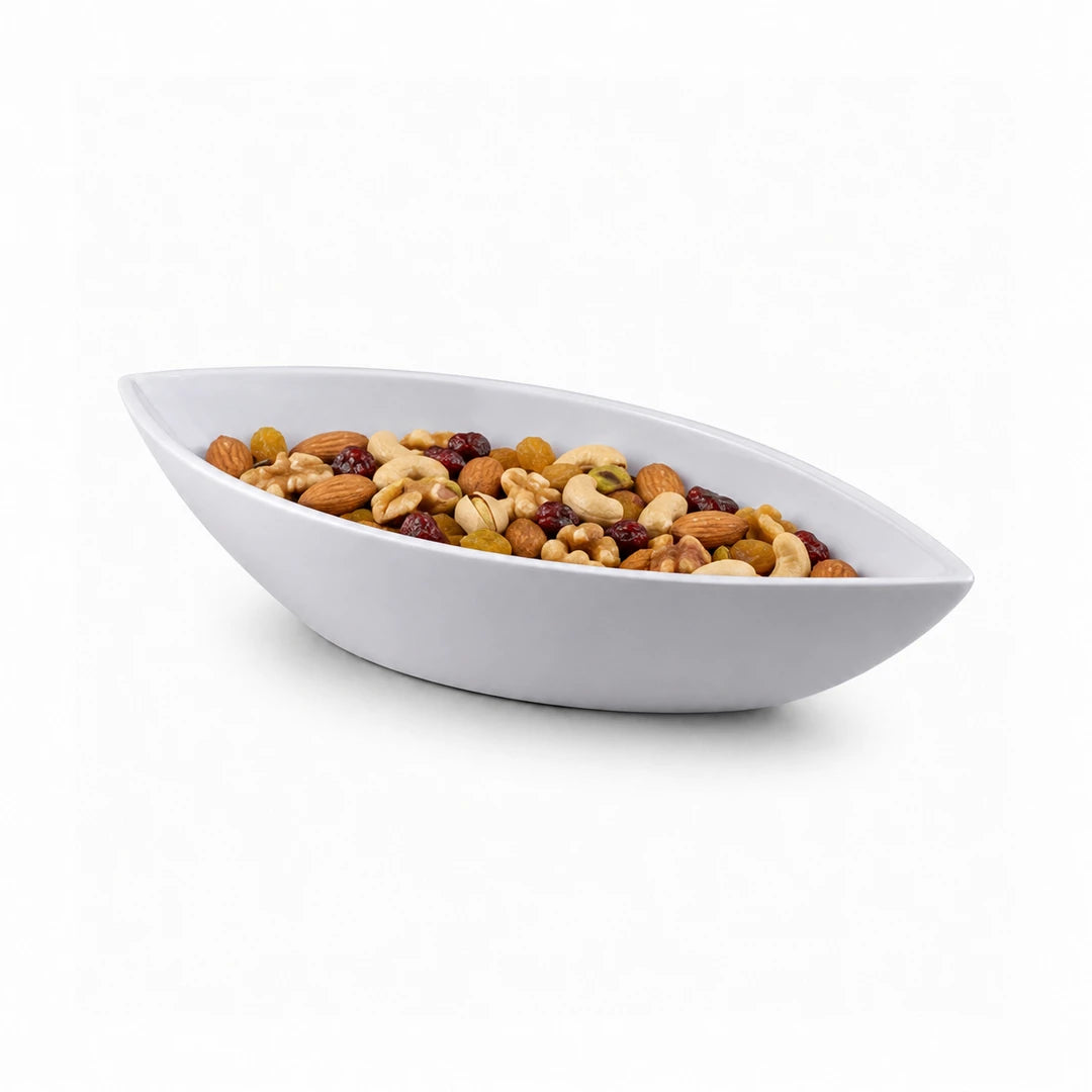 Symphony Ceramic Serving Bowl | White Boat Shaped | 44 CM