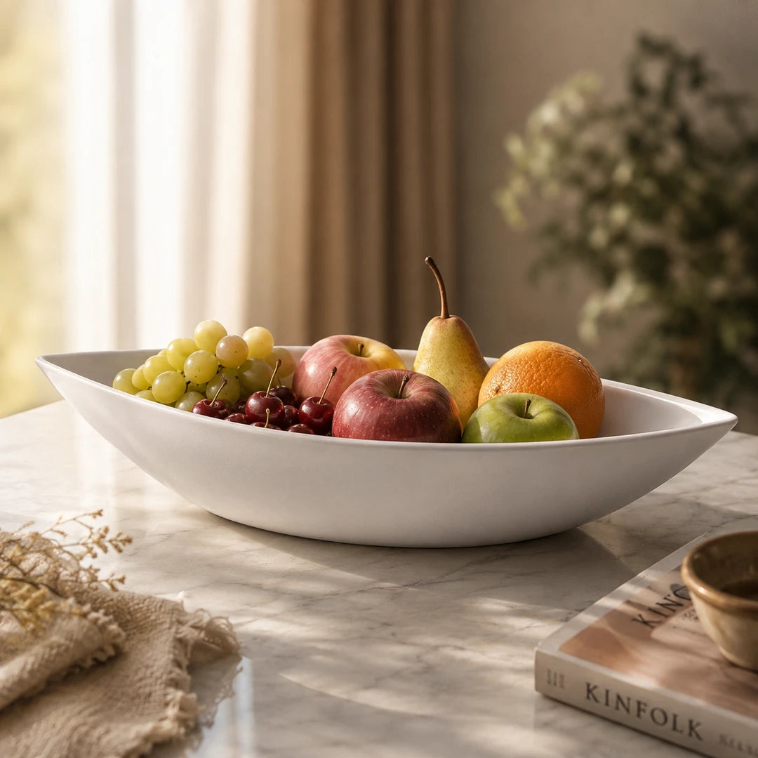 Symphony Ceramic Serving Bowl | White Boat Shaped | 44 CM