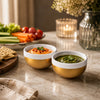 Symphony Ceramic Dip Bowl Set | White Inside & Gold Outside | 180 ML