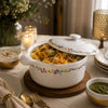 Danny Home Ceramic Serving Bowl | White Flower Design | 2 Litre
