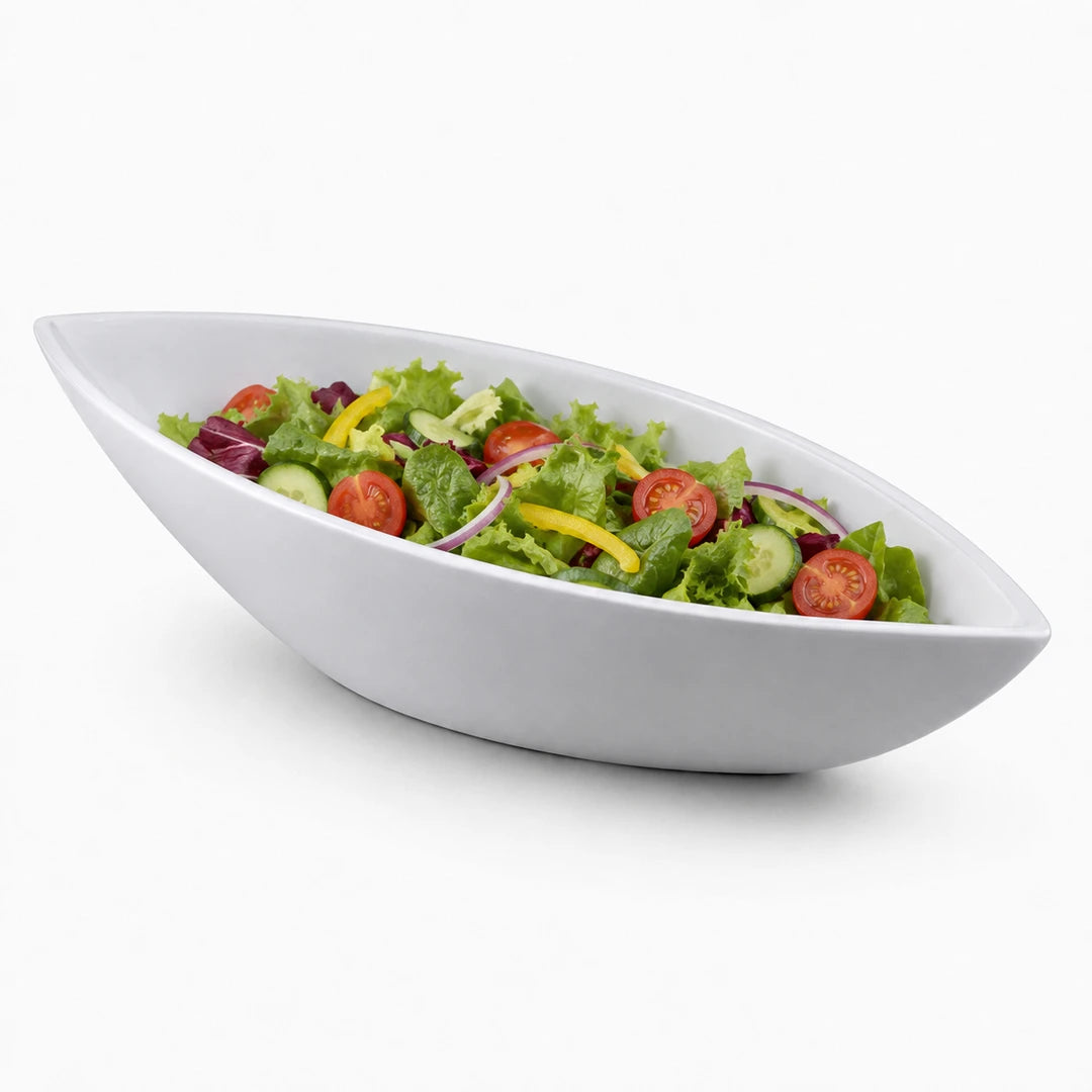 Symphony Ceramic Boat-Shaped Serving Bowl | White | 34 CM