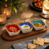 Danny Home 4-Piece Ceramic Square Bowl Set With Wooden Liner | Orange, Blue & Green | 50 ML