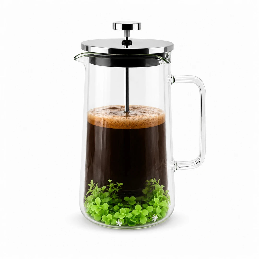 D.W.M Glass Double Wall French Press | Floating Botanicals & Clovers | 1 Litre
