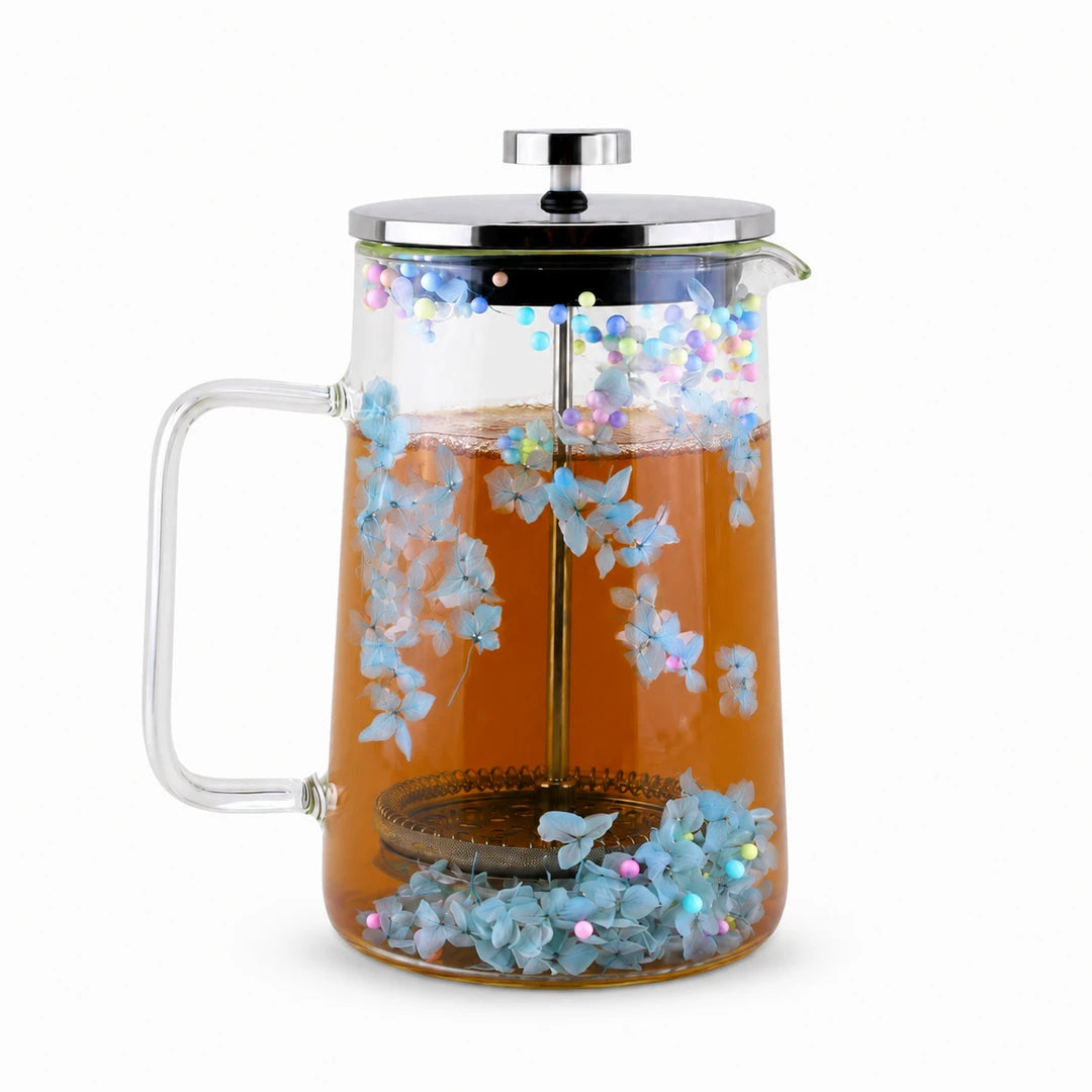D.W.M Glass Double Wall French Press | Blue Clovers & Multicolour Beads | 1 Litre