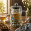 D.W.M Glass Double Wall French Press | Turquoise Gypsophila & Pearl Blue Beads | 1 Litre
