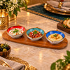 Danny Home 4-Piece Ceramic Bowl Set With Wooden Liner | Orange, Green & Blue Leaf Shaped | 50 ML