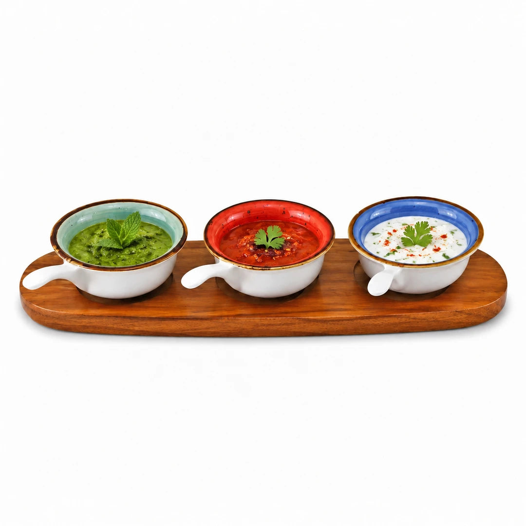 Danny Home 4-Piece Ceramic Bowl Set | Orange, Green & Blue Circular Shaped With Handle | 50 ML