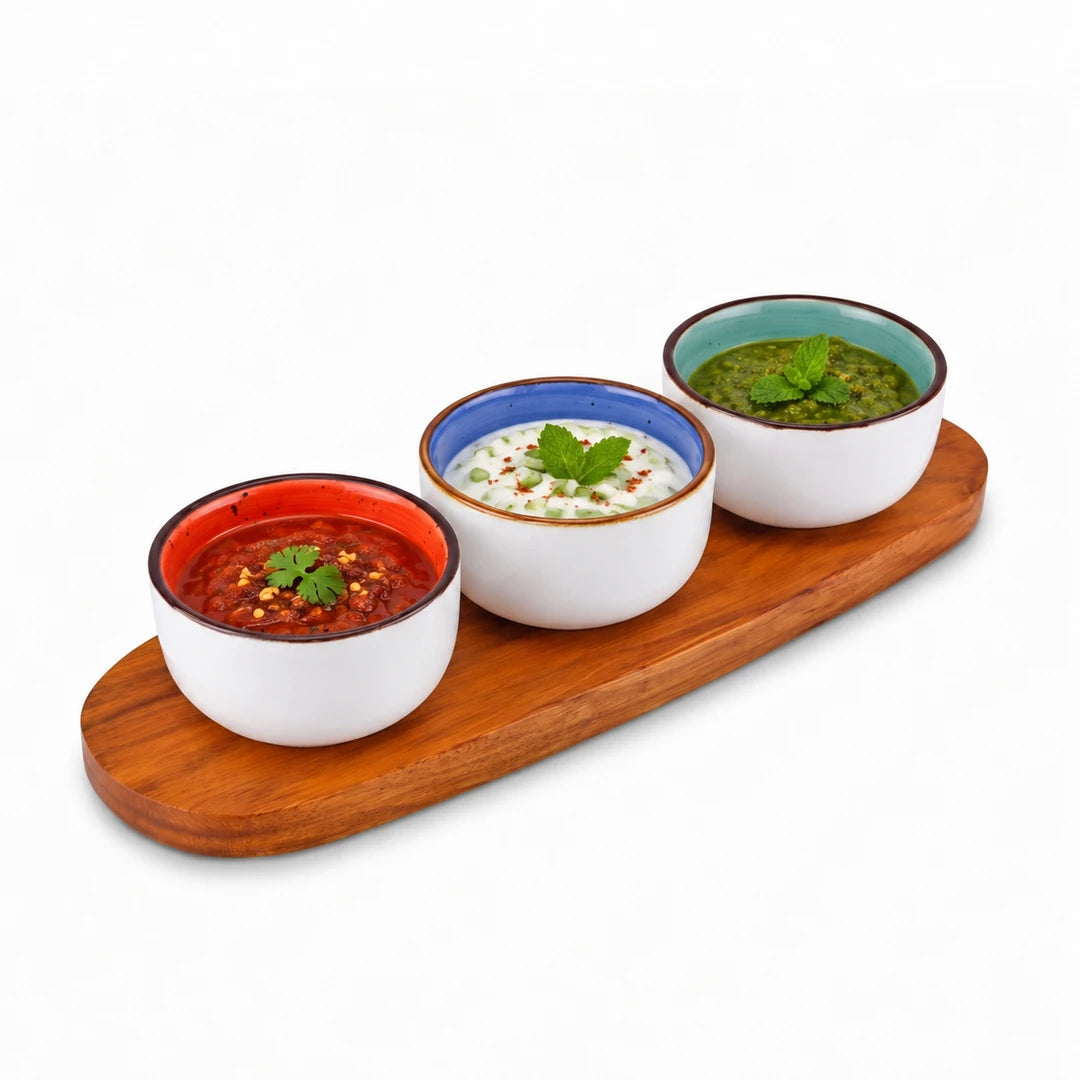 Danny Home 4-Piece Ceramic Bowl Set | Orange, Green & Blue Round | 150 ML