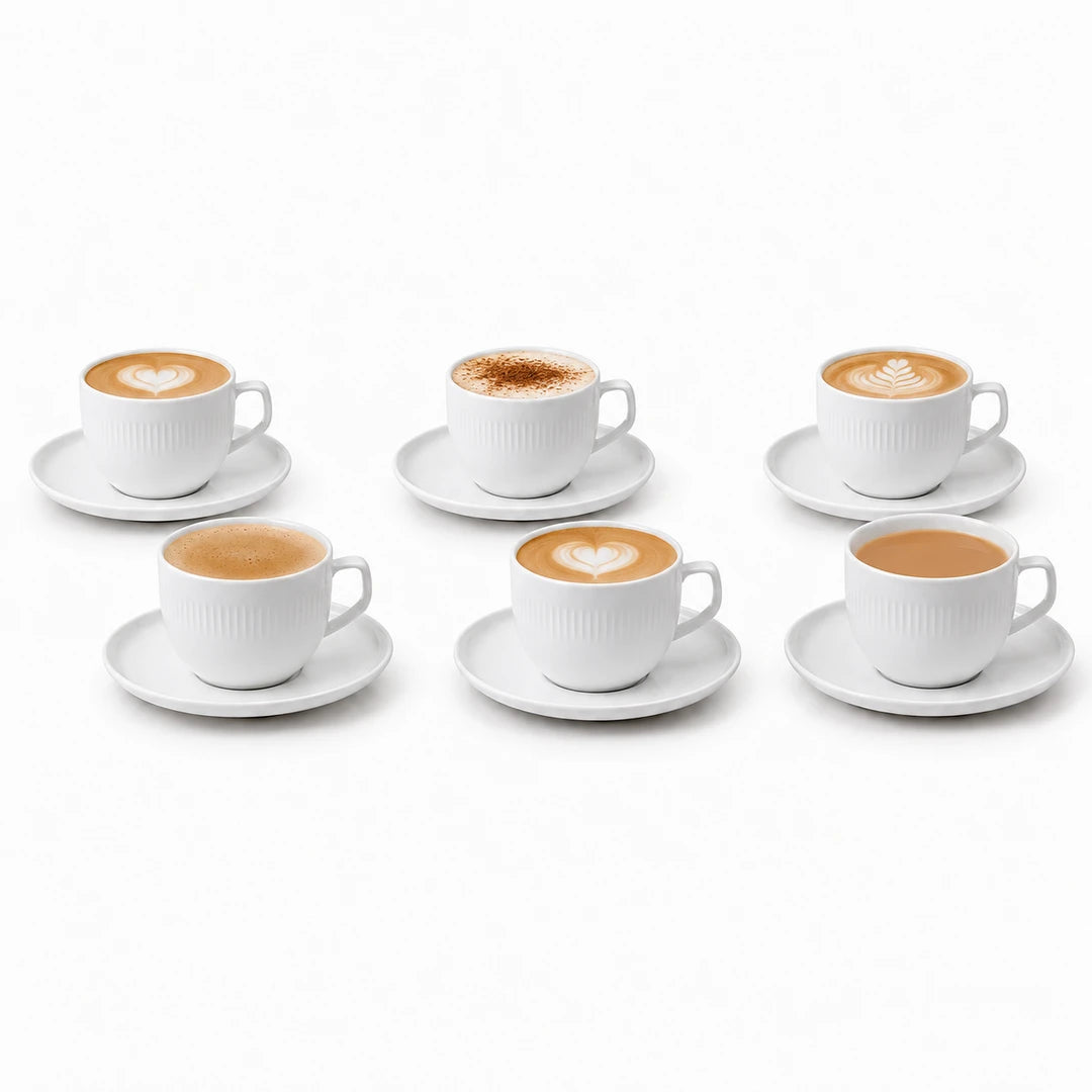 Danny Home 12-Piece Ceramic Cup & Saucer Set | White