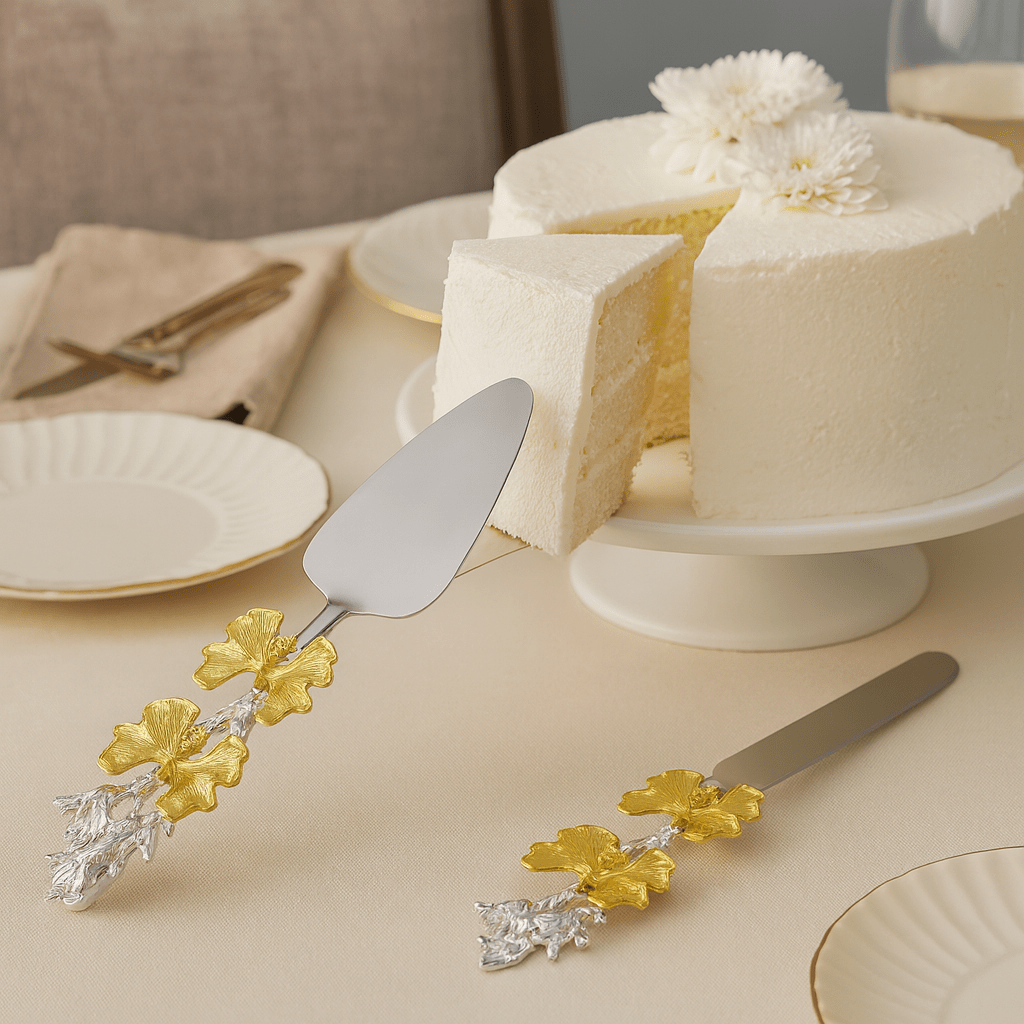 Fancy Cake Lifter & Knife Butterfly Design Silver
