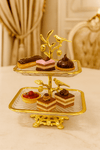 2-Tier Fancy Glass Square Platter Golden
