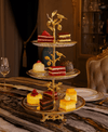 3-Tier Round Fancy Glass Platter Golden