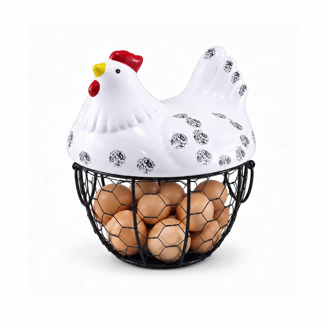 Nordic Serving Basket With White Ceramic Chicken Lid | 7.4" Diameter