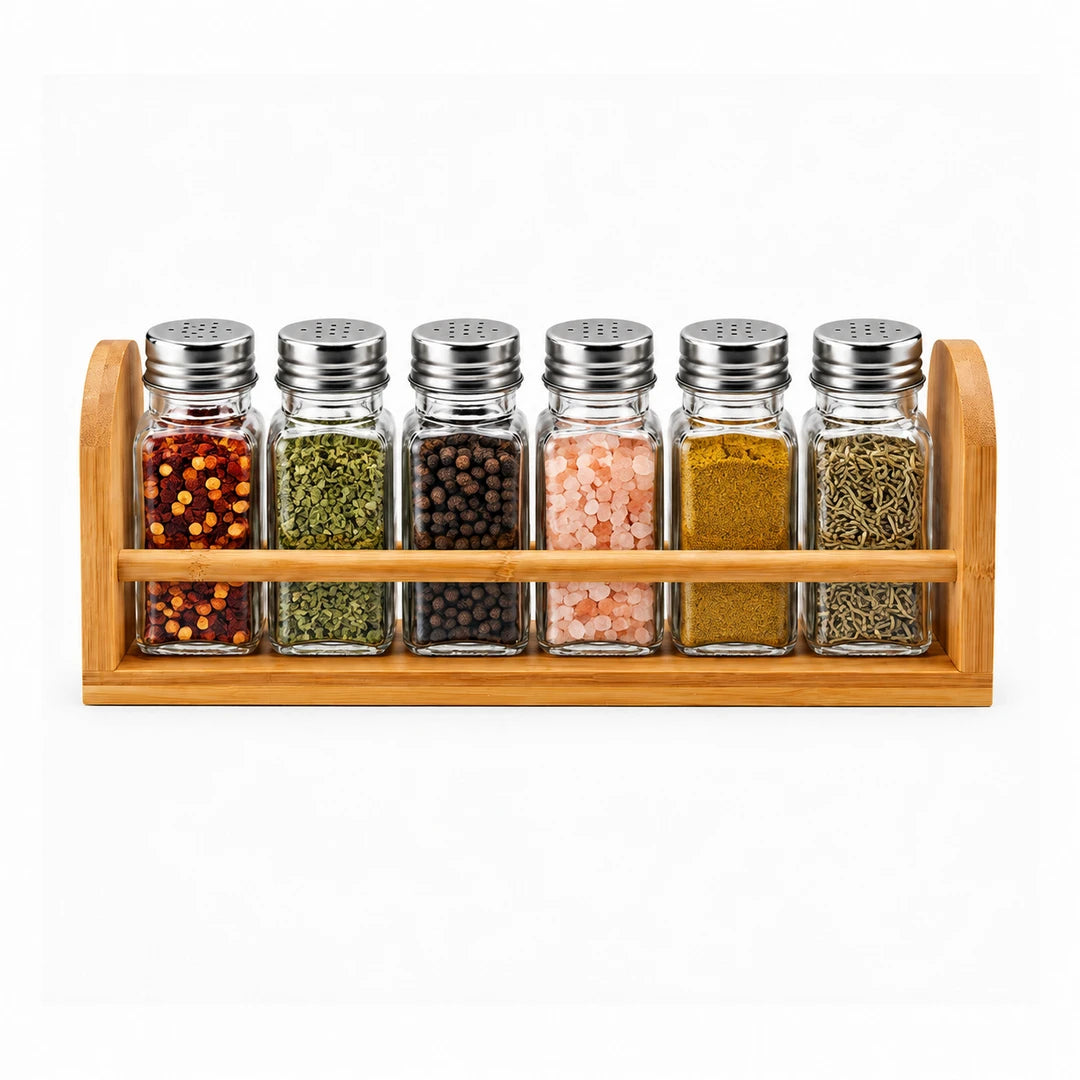 Danny Home 6-Piece Glass Spice Shaker Set| Silver & Black Caps | 50 ML