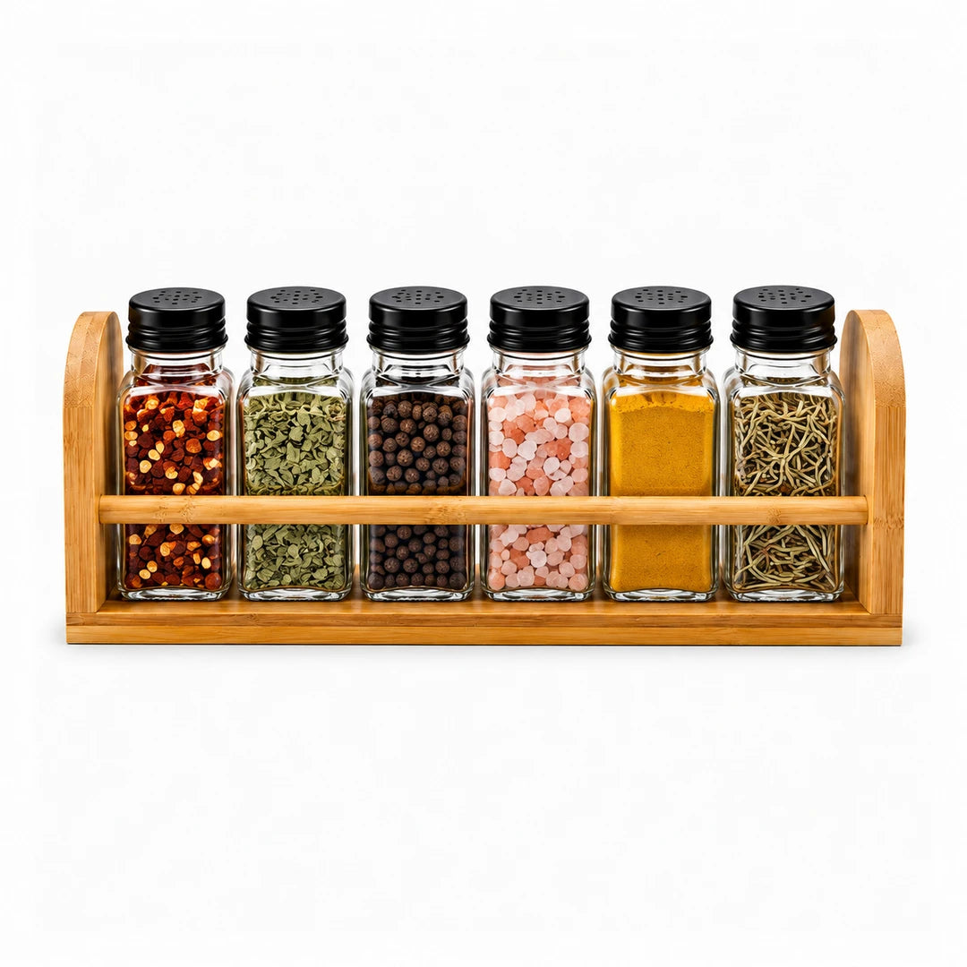Danny Home 6-Piece Glass Spice Shaker Set| Silver & Black Caps | 50 ML