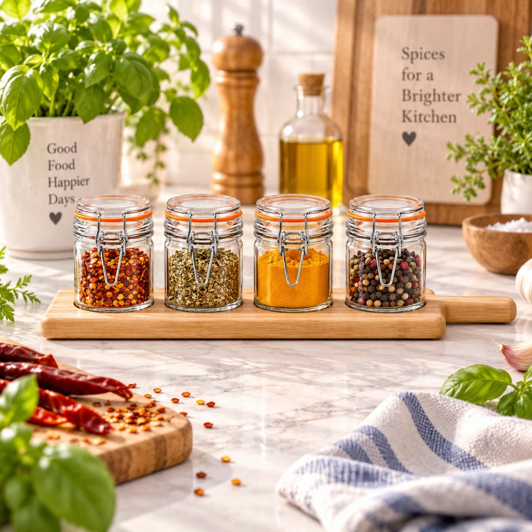 Danny Home 4-Piece Round Glass Spice Jar Set | 100 ML