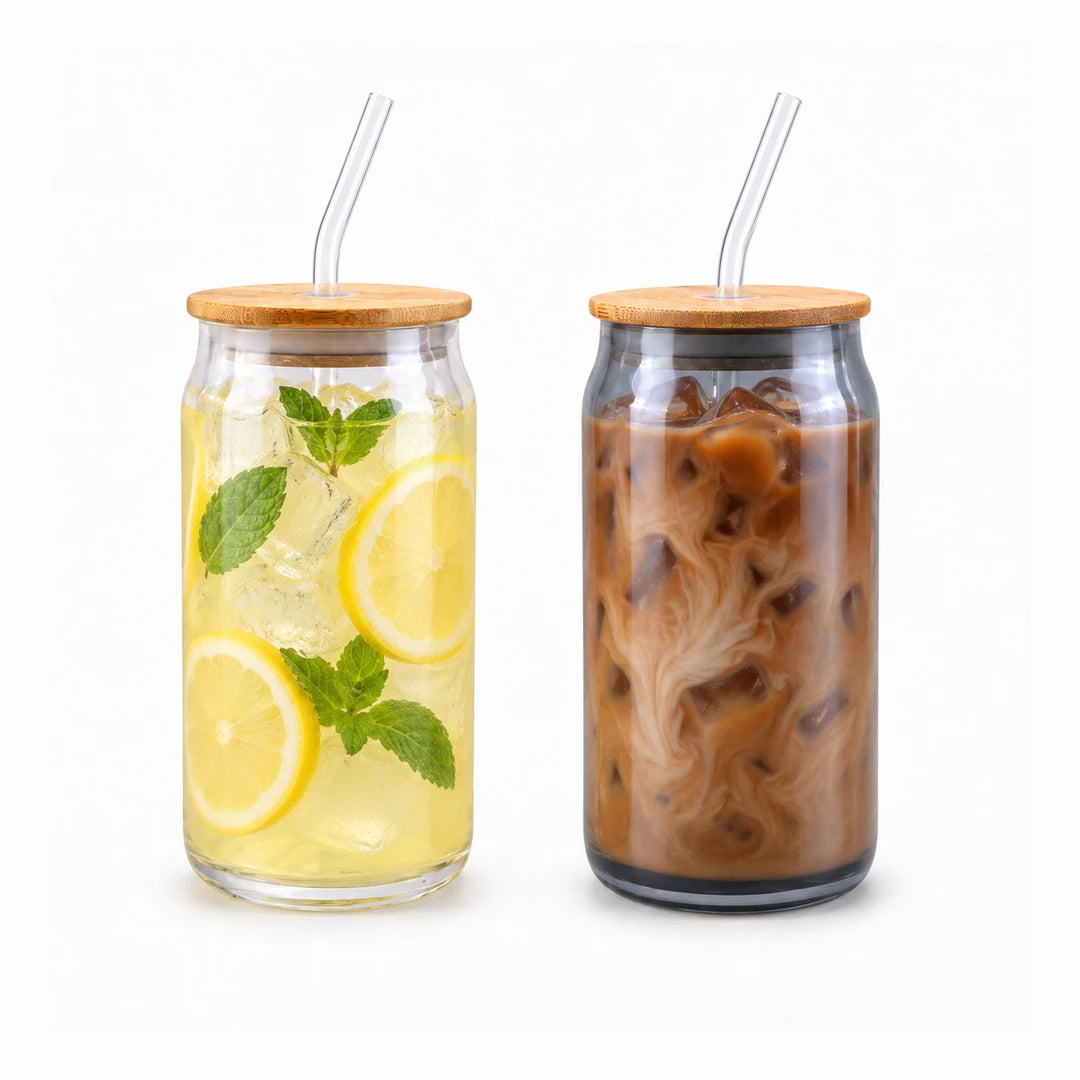 Danny Home 2-Piece Glass Mason Jar Set | White & Grey | 500 ML