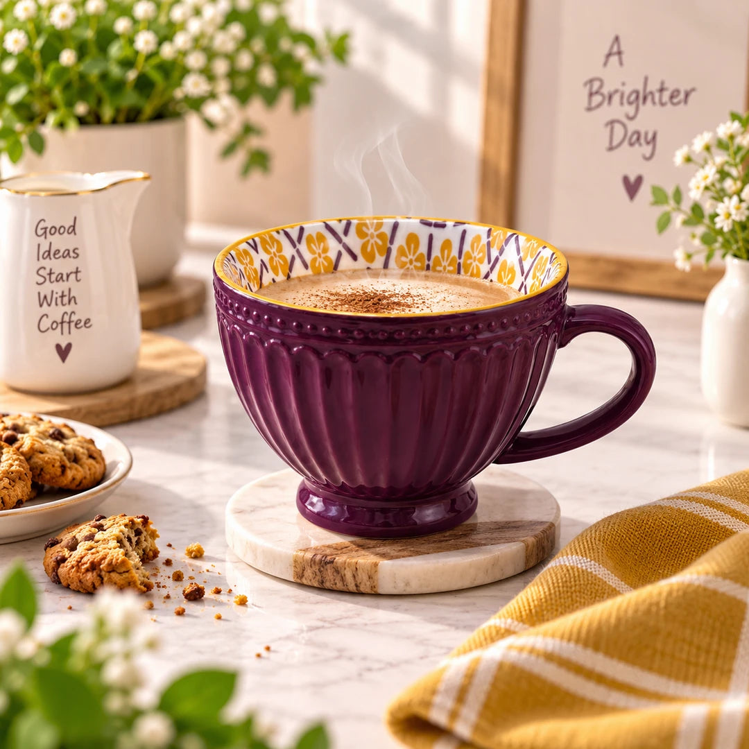 Danny Home Ceramic Mug | Plum Fluted Design | 355 ML