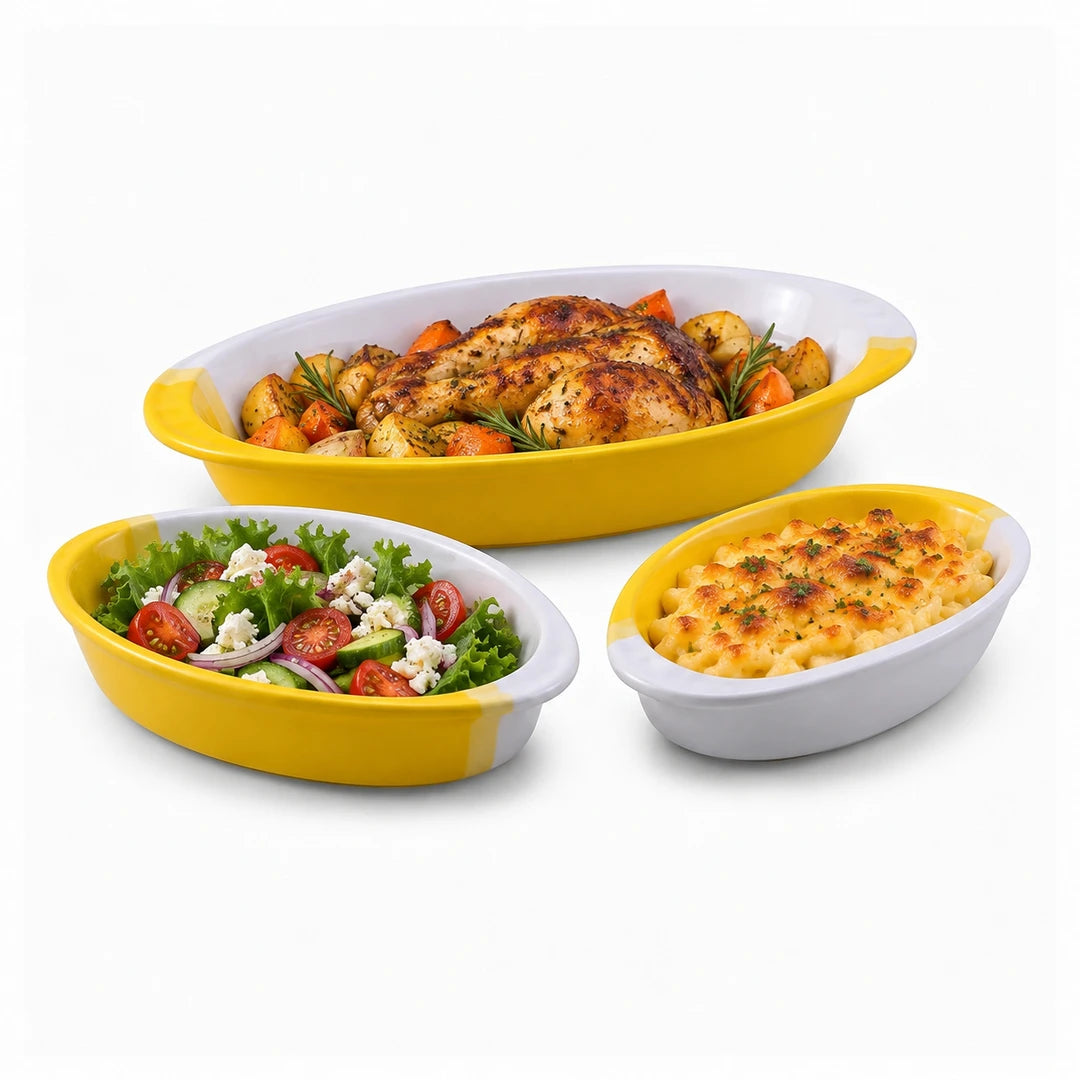 Danny Home 3-Piece Ceramic Oval Serving Dish Set | Orange & Lime or Yellow & White