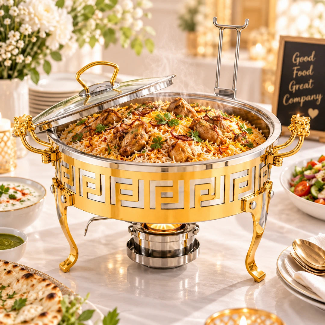 Shahi Stainless Steel Round Chafing Dish with Glass Lid | 20-32 Cm