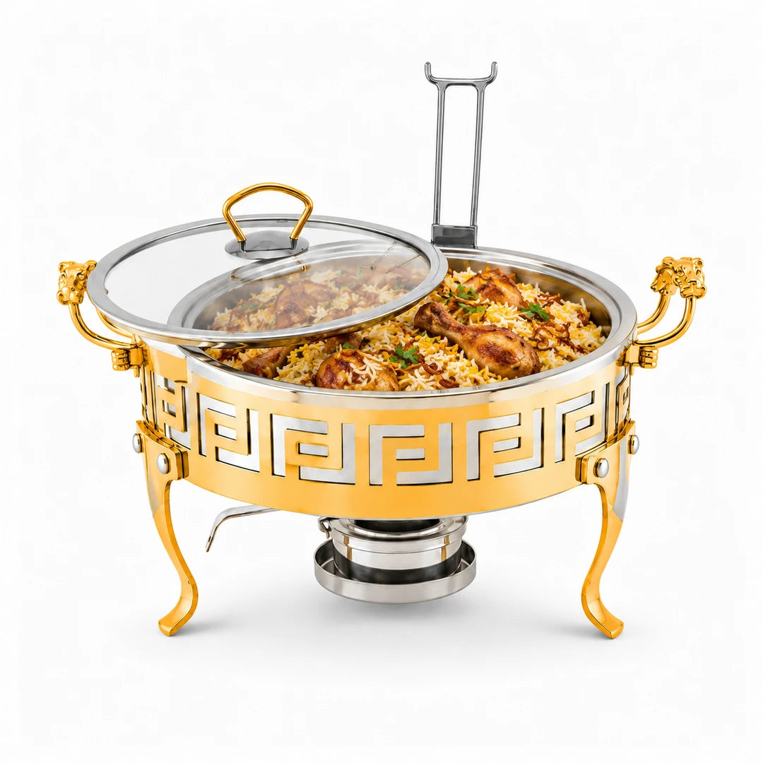 Shahi Stainless Steel Round Chafing Dish with Glass Lid | 20-32 Cm
