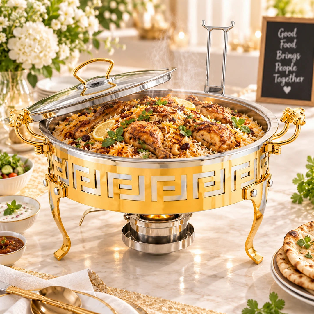 Shahi Stainless Steel Round Chafing Dish with Glass Lid | 20-32 Cm