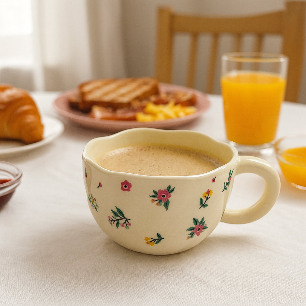 Floral Ceramic Mug Beige