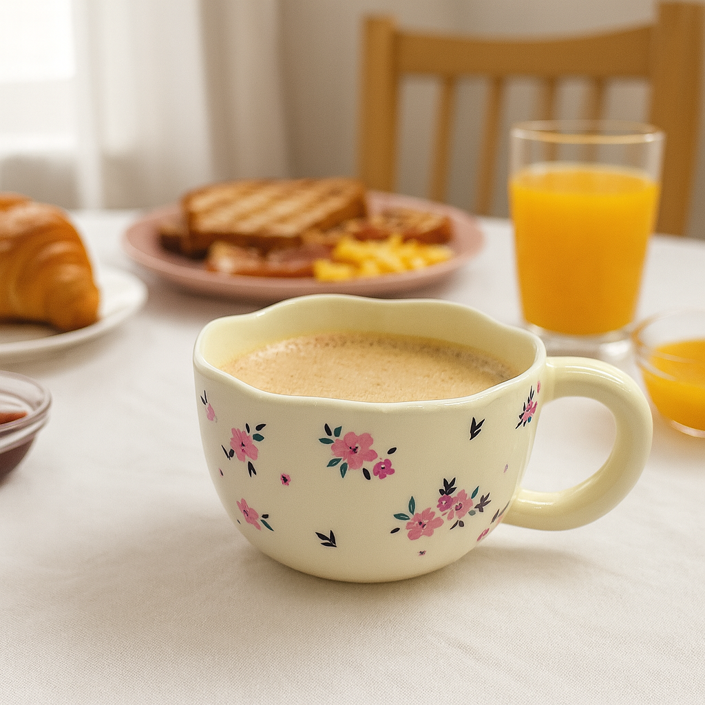 Floral Ceramic Mug Beige