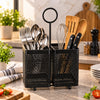 Fancy Square Utensil Holder Set - Black | 2 Compartments